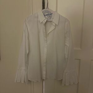 Classic White Button-Front Blouse with Pleated Cuffs